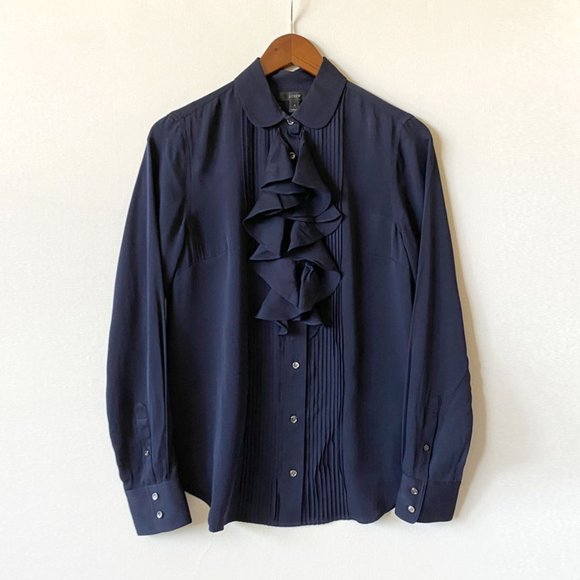 πHPπ J. CREW TUXEDO RUFFLE SILK GEORGETTE BLOUSE - Picture 3 of 9